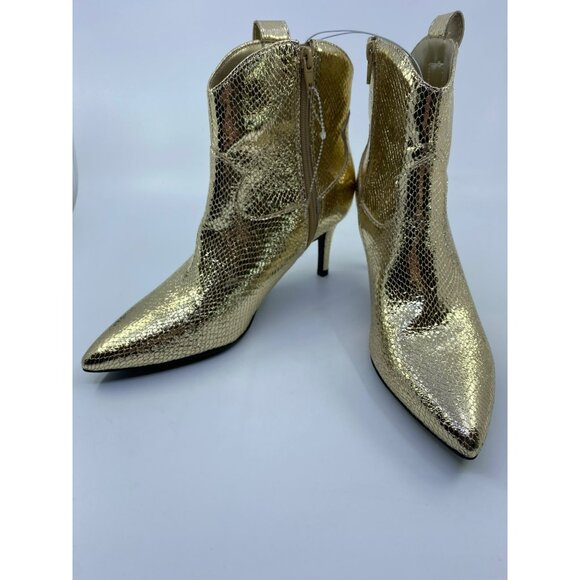 Guess Womens Gold Snake Print Ankle Boots With Pointed Toe & Stiletto Heel Size - Picture 4 of 9